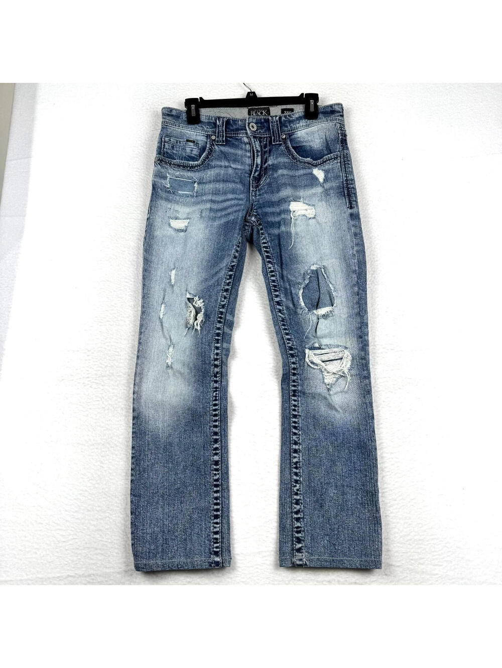 Y2K Buckle Black Fit 3 Straight Leg 31x28 Distressed Thrashed Grunge Jeans
